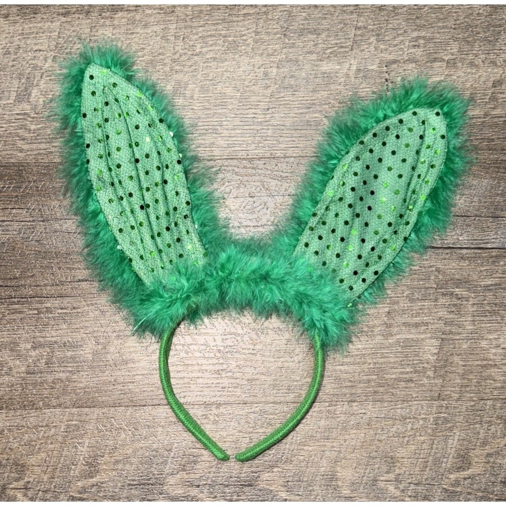 Light Up Bunny Green Ears Headband Easter Sequins Feathers St. Patrick (Works)